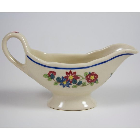 Shenango China Restaurant Ware Small Gravy Sauce Boat Blue Band Flowers - Picture 1 of 8